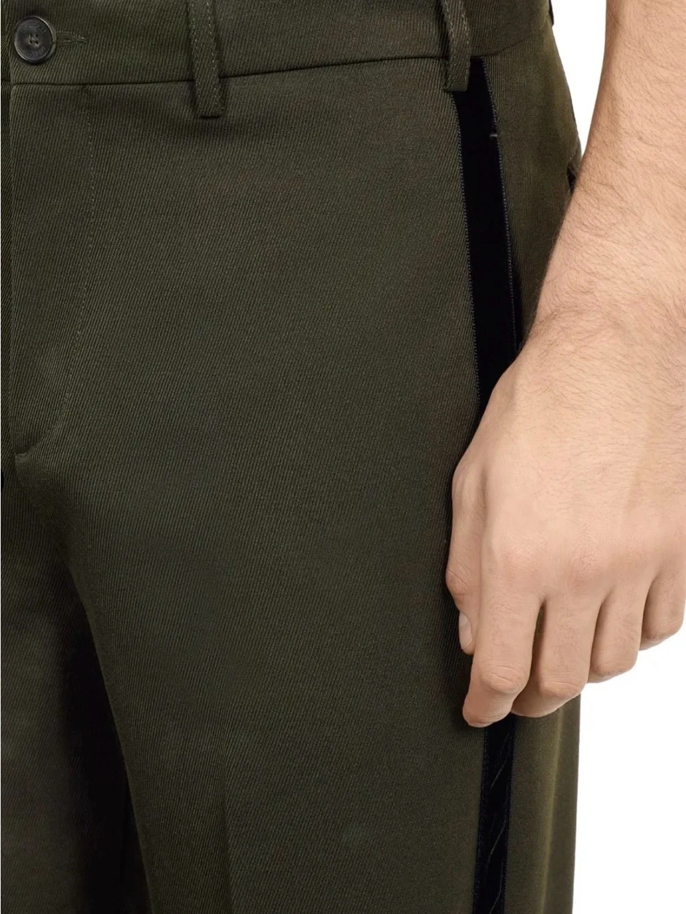 The Kooples Olive Wool Blend Tuxedo Stripe Trousers Men’s 46 US 32 NWT $465